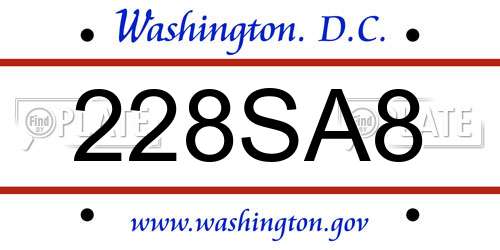 228SA8 District Of Columbia License Plate