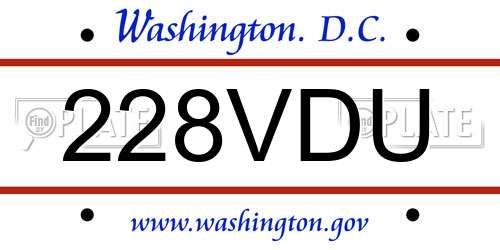 228VDU District Of Columbia License Plate