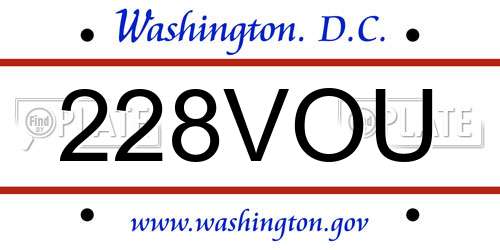 228VOU District Of Columbia License Plate