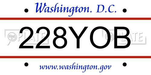 228YOB District Of Columbia License Plate