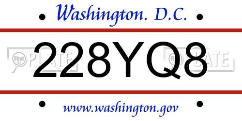 228YQ8 District Of Columbia License Plate