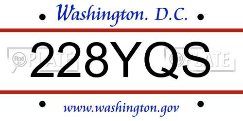 228YQS District Of Columbia License Plate