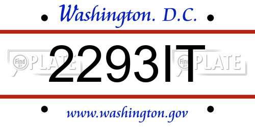 2293IT District Of Columbia License Plate