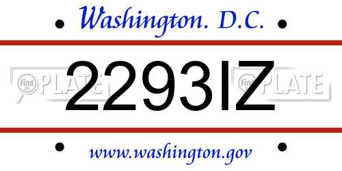 2293IZ District Of Columbia License Plate