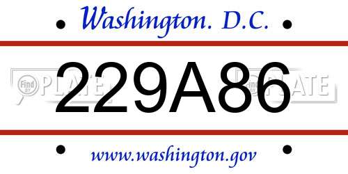 229A86 District Of Columbia License Plate