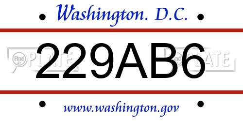 229AB6 District Of Columbia License Plate