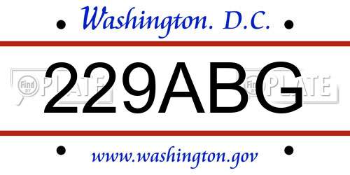 229ABG District Of Columbia License Plate