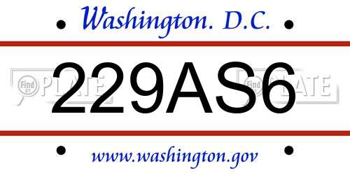 229AS6 District Of Columbia License Plate