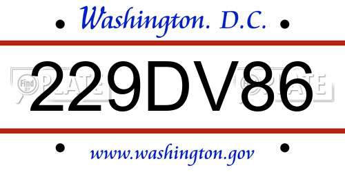 229DV86 District Of Columbia License Plate