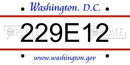 229E12 District Of Columbia License Plate