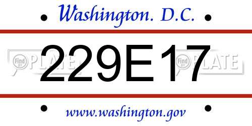 229E17 District Of Columbia License Plate