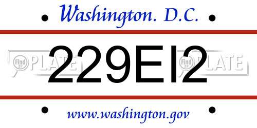 229EI2 District Of Columbia License Plate