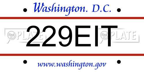 229EIT District Of Columbia License Plate
