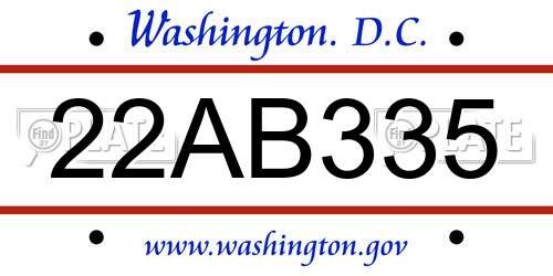 22AB335 District Of Columbia License Plate