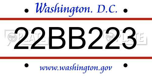 22BB223 District Of Columbia License Plate