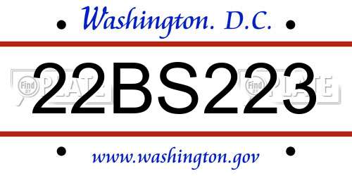 22BS223 District Of Columbia License Plate