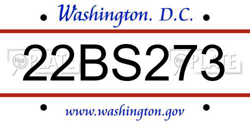 22BS273 District Of Columbia License Plate
