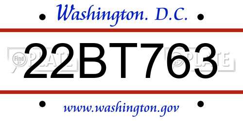 22BT763 District Of Columbia License Plate