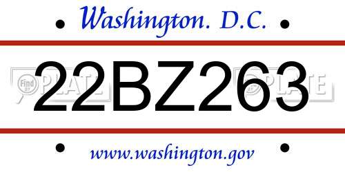 22BZ263 District Of Columbia License Plate