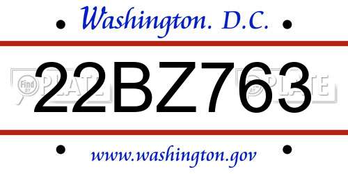 22BZ763 District Of Columbia License Plate