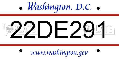 22DE291 District Of Columbia License Plate