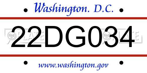 22DG034 District Of Columbia License Plate