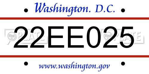 22EE025 District Of Columbia License Plate