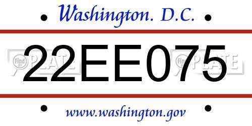 22EE075 District Of Columbia License Plate