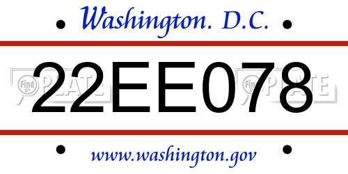 22EE078 District Of Columbia License Plate