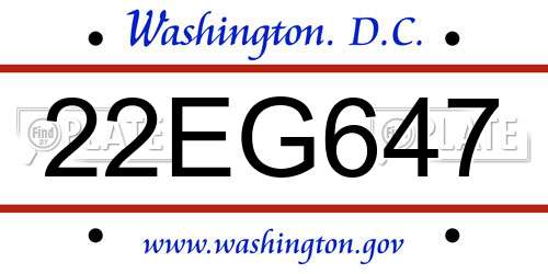 22EG647 District Of Columbia License Plate