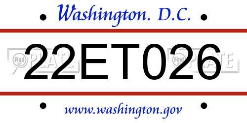 22ET026 District Of Columbia License Plate