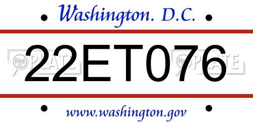 22ET076 District Of Columbia License Plate