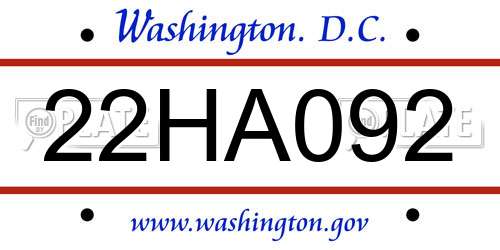 22HA092 District Of Columbia License Plate