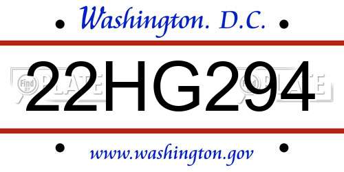22HG294 District Of Columbia License Plate