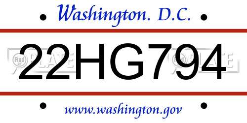 22HG794 District Of Columbia License Plate