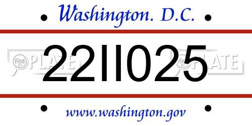 22II025 District Of Columbia License Plate