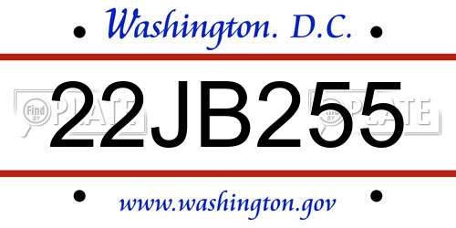 22JB255 District Of Columbia License Plate