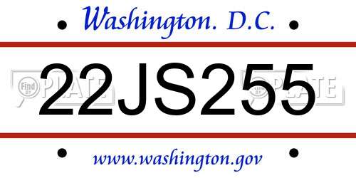 22JS255 District Of Columbia License Plate