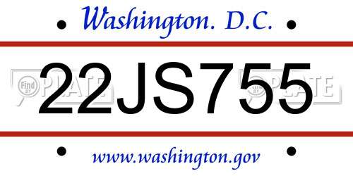 22JS755 District Of Columbia License Plate