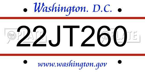 22JT260 District Of Columbia License Plate
