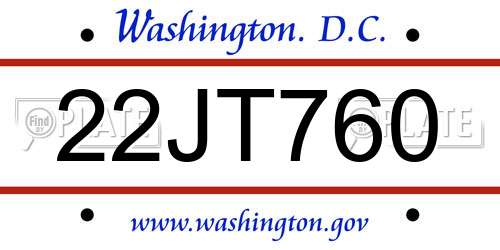 22JT760 District Of Columbia License Plate