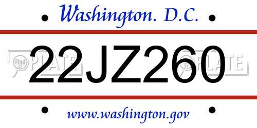 22JZ260 District Of Columbia License Plate