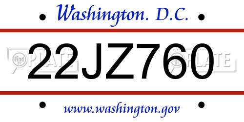 22JZ760 District Of Columbia License Plate