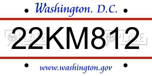 22KM812 District Of Columbia License Plate