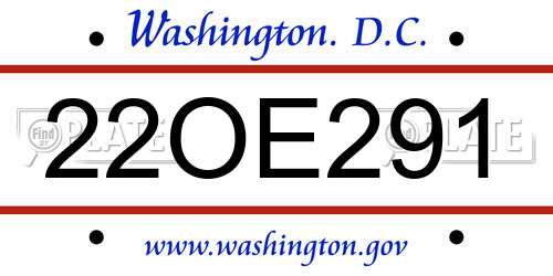 22OE291 District Of Columbia License Plate