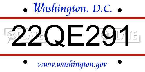 22QE291 District Of Columbia License Plate