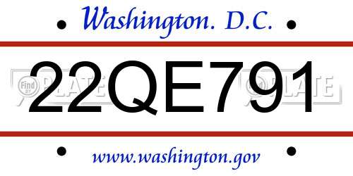 22QE791 District Of Columbia License Plate