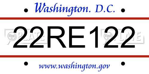 22RE122 District Of Columbia License Plate
