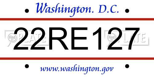 22RE127 District Of Columbia License Plate