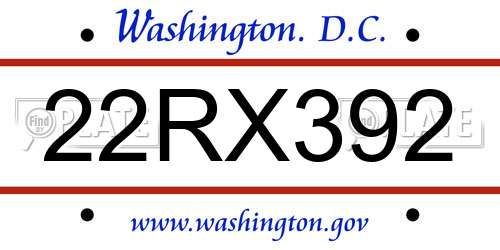 22RX392 District Of Columbia License Plate